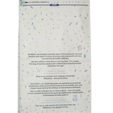 Back of Melly's Celebration Blend coffee bag showing product details and mission statement in English and French