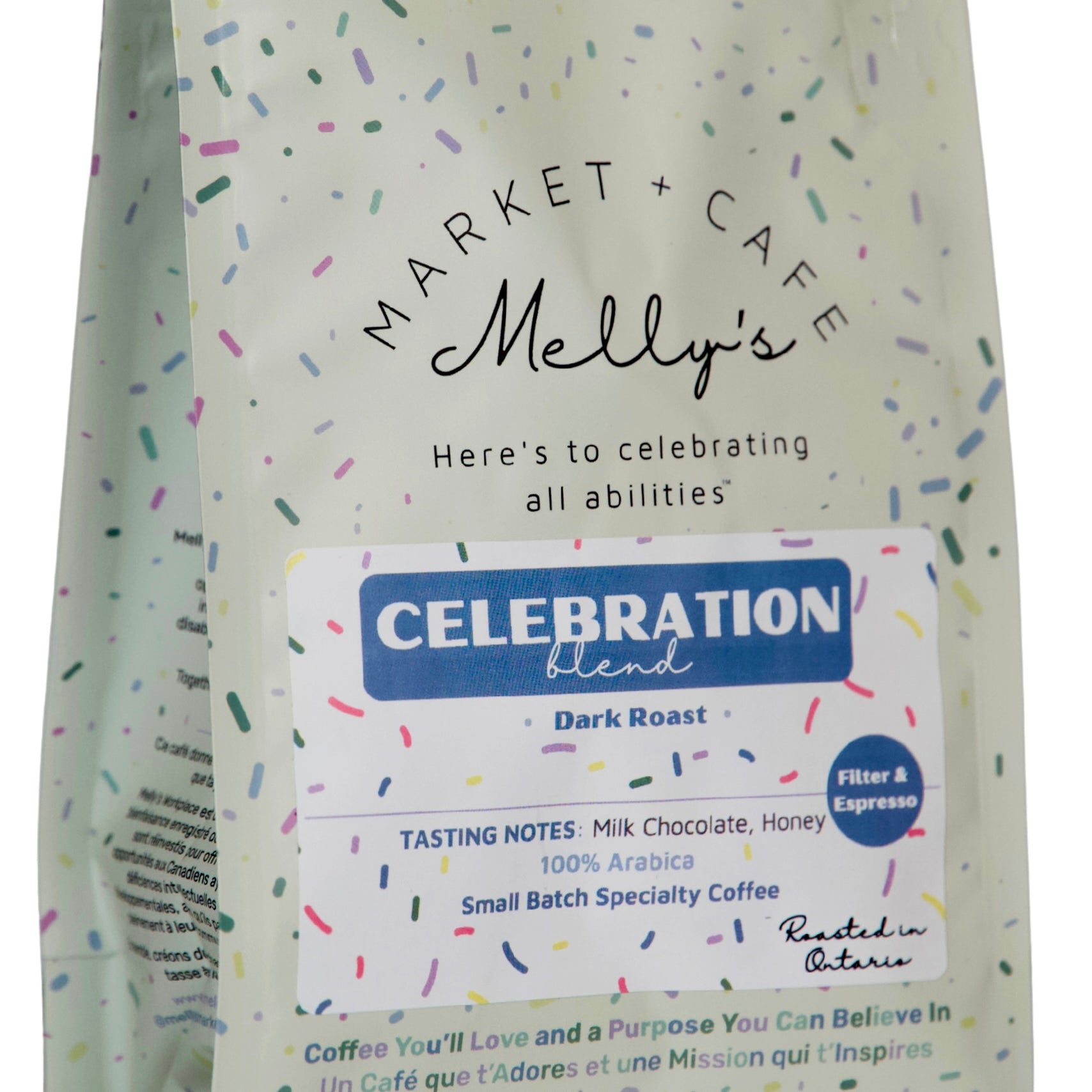 Melly's Celebration Blend Dark Roast Coffee 340g bag - 100% Arabica small-batch roasted in Ontario