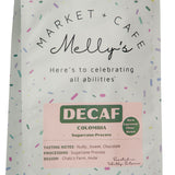 Melly's Decaf Dark Roast Coffee 2lb bag - Colombia Sugarcane Process, whole bean specialty coffee roasted in Ontario
