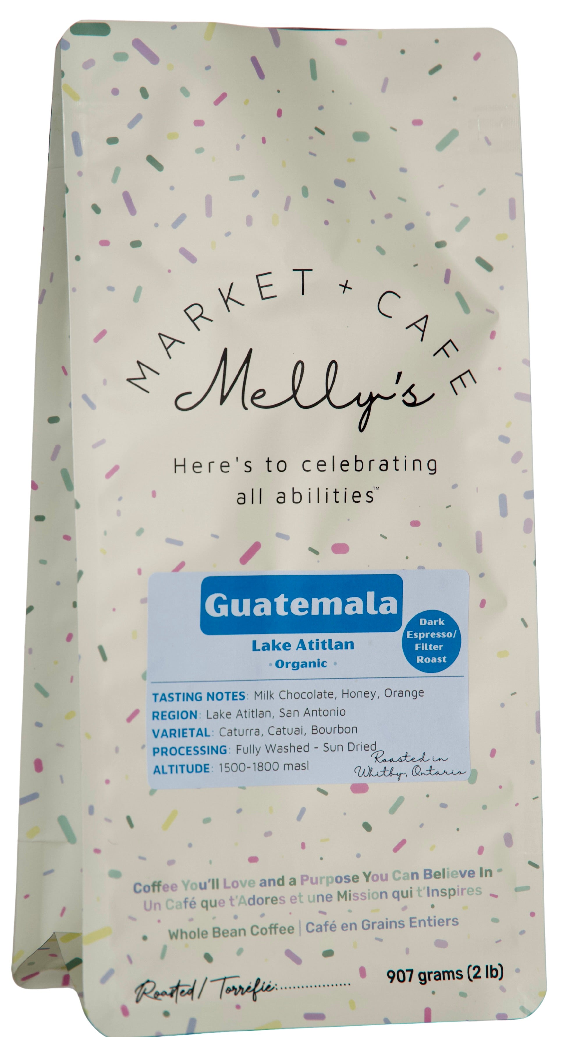 Melly's Organic Guatemala Dark Roast Coffee 2lb bag - Lake Atitlan single origin, whole bean specialty coffee roasted in Ontario